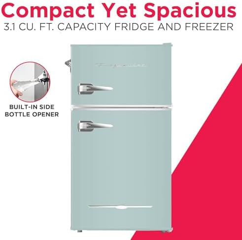 Frigidaire EFR840 Retro Mini Fridge with Freezer & Side Bottle Opener - Small 2 Door Refrigerator for Office Bar or College Dorm Room - 3.2 Cu Ft, Mint - Image 2