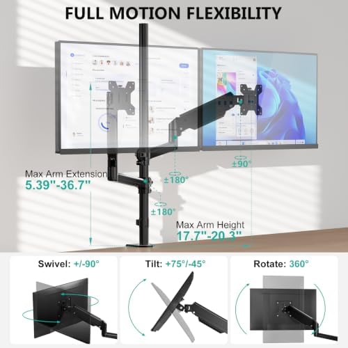 WALI Vertical Dual Monitor Mount for 13-40 inch Curved Screens, up to 22lbs - Image 5