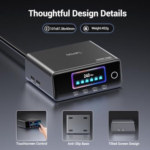 PD3.2 USB C Charging Station, 240W GaN 6-Port Desktop Charger - Image 7