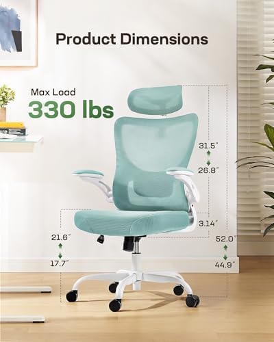 Marsail Ergonomic Office Chair: Office Desk Chair with High Back Mesh and Adjustable Lumbar Support Rolling Work Swivel Task Chairs with Wheel 3D Armrests and Headrest - Image 2