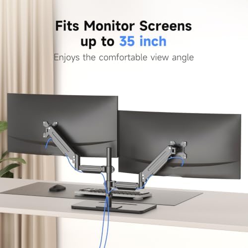 Suptek Freestanding Dual Monitor Stand for 2 Screens up to 35 Inches, Height Adjustable Monitor Arms Hold 24.25 lbs Each, Full Motion Dual Monitor Mount with Large Stable Base, VESA 75/100 - Image 5