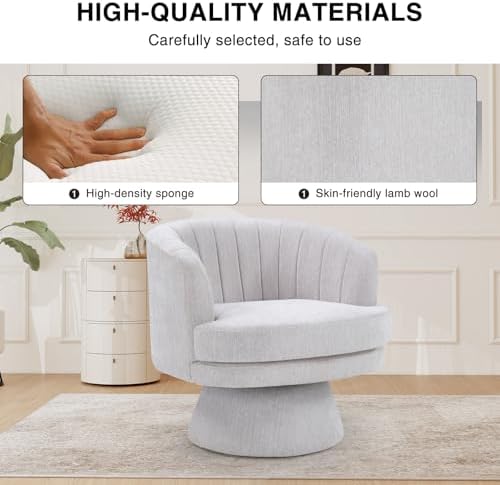 CANMOV Swivel Accent Chair with Armrest Set of 2, Modern 360 Degree Swivel Barrel Chair with Curve Back and Soft Cushion, Comfy Fabric Round Armchair Single Sofa for Living Room, Bedroom,Grey - Image 6