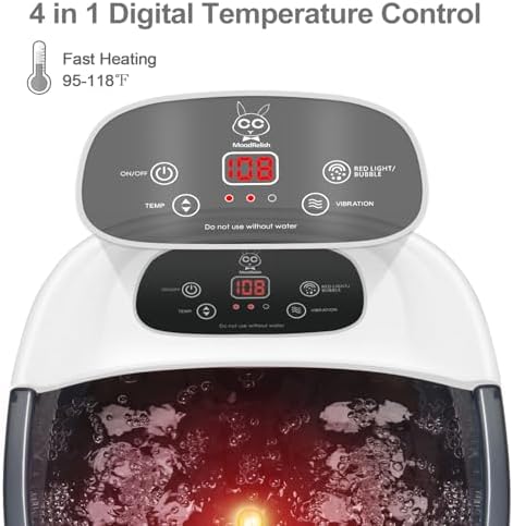 Foot Spa Bath Massager with Heat Bubbles and Vibration Massage and Jets, 16 OZ Calming Lavender Foot Soak with Epsom Salt, Foot Soaker with Red Light, 22 Massage Rollers, Adjustable Temp - Grey - Image 2