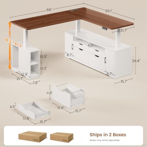 SEDETA Modern L Shaped Executive Electric Standing Desk with 4 Drawers - Image 2