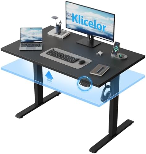 Klicelor 40 Inch Electric Standing Desk, Height Adjustable Office Desk, Sit Stand Up Computer Desk with Memory Preset, Two-Piece Desktop, Black by Klicelor