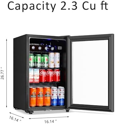 Saeoola Beverage Refrigerator, 2.3Cu.ft Mini Fridge with Double Glass Door, Cooler for Soda, Beer or Wine for Home, Office or Bar with Adjustable Removable Shelves (Black) - Image 5