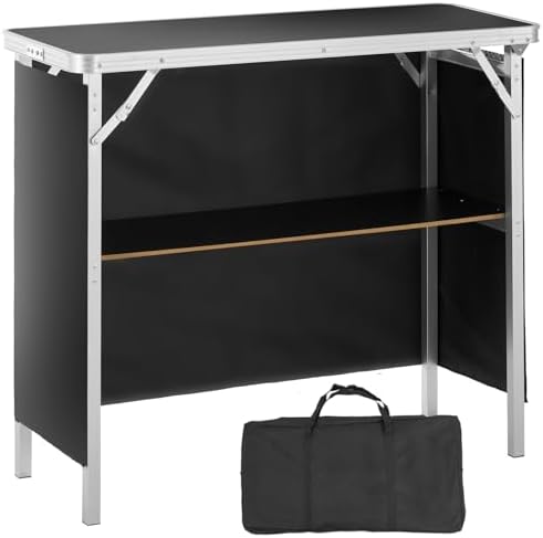 VEVOR Folding Portable Bar Table, Tradeshow Podium Table for Indoor, Outdoor, Party, Picnic, Exhibition, Includes Carrying Case, Storage Shelf and Black Skirt, 38.39" x 15.16" x 34.25" by VEVOR