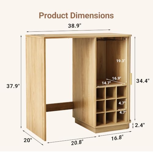 Seang Coffee Bar Cabinet with Mini Fridge Space,Natural - Image 2