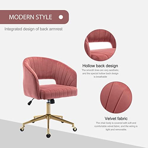 Nrizc Velvet Home Office & Living Room Desk Chairs with Adjustable Swivel Wheels, Ergonomic Upholstered Office Chair for Bedroom, Vanity Study (Rose) - Image 4