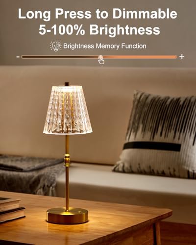 SAIWEYA Cordless Table Lamp Battery Operated Touch Dimming Crystal Lamp - Image 2