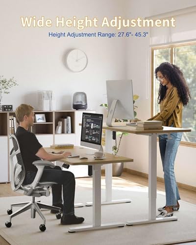 YIHAYO Electric Standing Desk, 55 x 24 Inches Stand Up Desk with Splice Board, Adjustable Height Desk, Computer Desk for Home Office, White Frame/Natural Top - Image 2