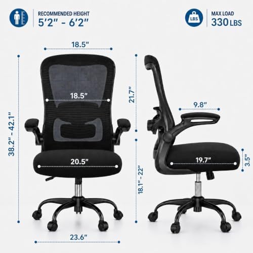 Ergonomic Office Chair for Long Hours, Adjustable Padded Lumbar Support for Lower Back Relief, 330 lb Capacity, Comfortable Computer Desk Chair for Home Office, Work & Study - Image 2