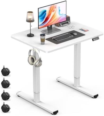 Small Electric Standing Desk, Gaming Desk, 31.5x24 Inch, White by Zontera