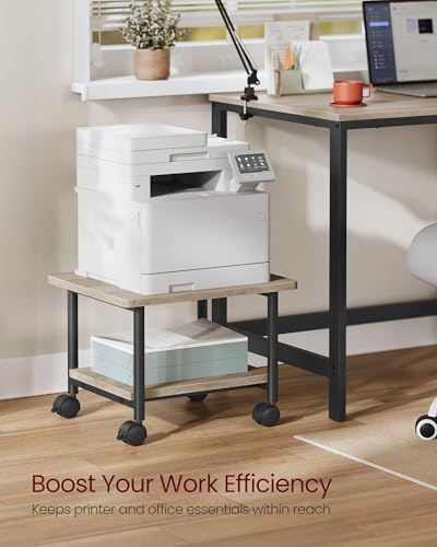 VASAGLE 2-Tier Printer Stand with Locking Wheels, Under Desk Printer Table - Image 3