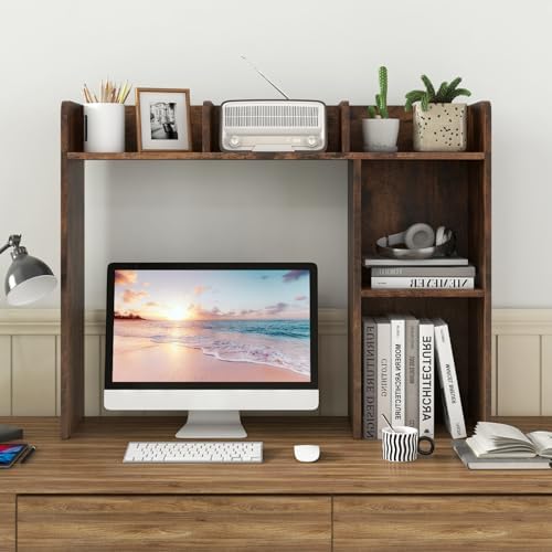 Desktop Bookshelf, 3-Tier Desk Organizer Shelves w/ 5 Display Rack by BUYNOW