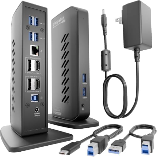 Plugable Dual DisplayPort & HDMI Docking Station- USB 3.0 &USB-C Laptop Dock for Dual Monitors,DisplayLink, Mac (Driver Required), ChromeOS &Windows, Gigabit Ethernet and Audio (UD-6950Z) (Pack of 10) by Plugable