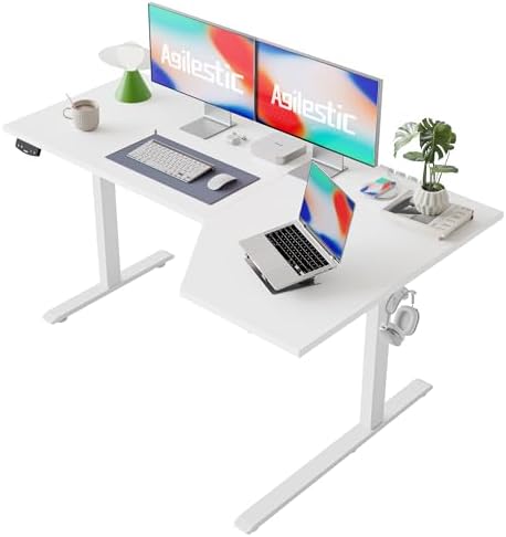 Agilestic 59 x 35 Inch Corner L Shaped Electric Standing Desk, White by Agilestic