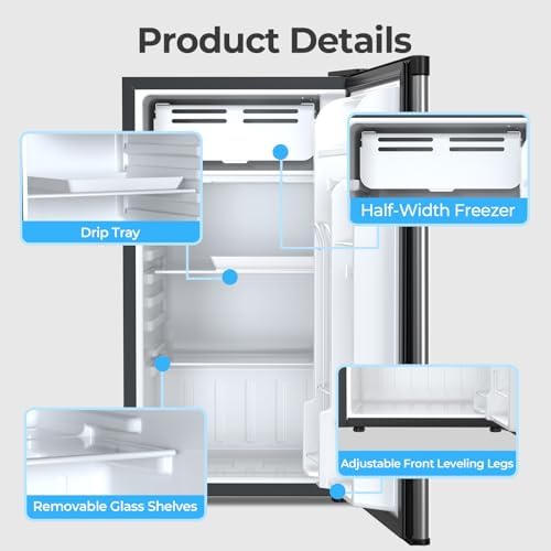Antarctic Star 3.2 Cu.Ft. Mini Fridge with Freezer, Small Refrigerators with Adjustable Thermostat, Low Noise, Energy Saving, Compact Refrigerators for College Dorm, Office, Apartment, Stainless Steel - Image 5