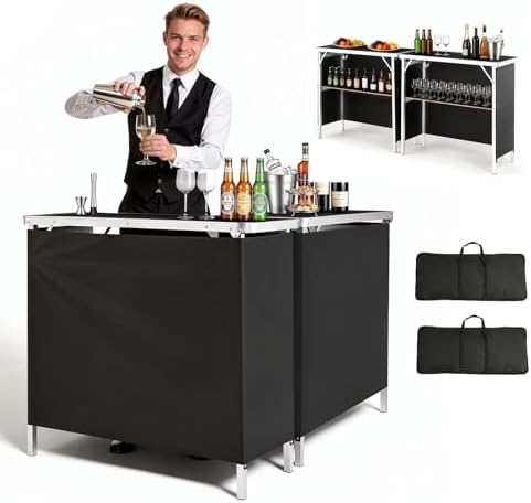 VEVOR Folding Portable Bar Table, 2 pcs, 38.6 x 15.2 x 34.3 in, with Carry Bag, Storage Shelf, Detachable Skirt, Quick and Easy Setup, Foldable Mobile Bartending Station for Events, Party, Tradeshow by VEVOR