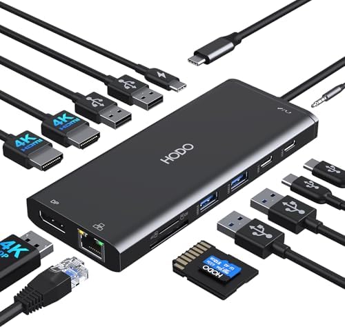 USB C Docking Station Dual Monitor for HP,Laptop Docking Station 3 Monitors by HODO
