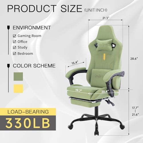 Gaming Chair with Footrest Ergonomic Computer Chair Massage Lumbar Cushion, Racing Video Game Chair Adjustable Rocker Recliner Executive Office Desk Chair Pu Leather for Adults, Green - Image 3