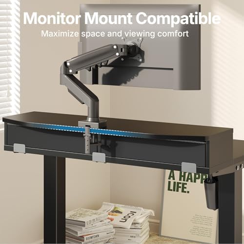 HUANUO 32" X 21" Electric Standing Desk with 2 Drawers, C-Clamp Mount Compatible, Height Adjustable Computer Desk, Home Office Stand Up Desk with 4 Preset Heights & 2 Hooks, Black - Image 4