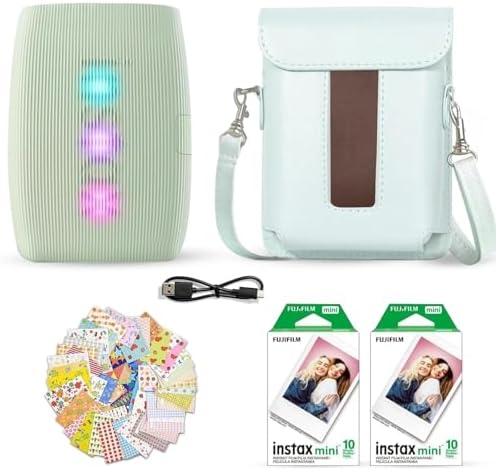 Fujifilm Instax Mini Link 3 Smartphone Printer Sage Green + Fuji Film Value Pack (20 Sheets)+ Shutter Accessories Bundle, Incl. Protective Case, 20 Sticker Frames, USB Type C Cable by FUJIFILM