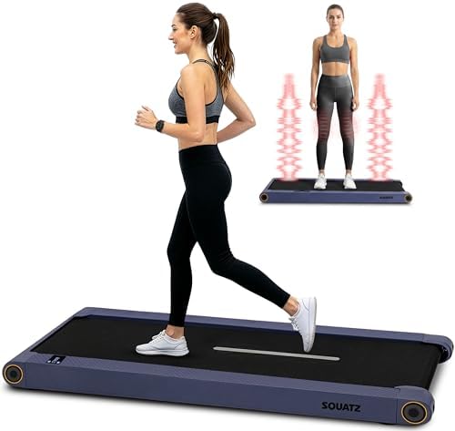 Squatz 2-in-1 Walking Pad Treadmill with Vibration Plates, Compact Under Desk Walking Pad with Remote Control, LED Display, Non-Slip Belt, Quiet 1.0HP Motor for Home or Office Workout (Blue) by SQUATZ