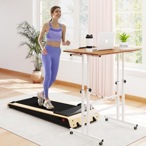 SIDUCAL Mobile Stand Up Desk with USB Ports and Outlets, Adjustable Laptop Desk on Wheels, Home Office Workstation, Rolling Laptop Cart for Standing or Sitting, 31.5" x 23.6" Vintage Oak - Image 4