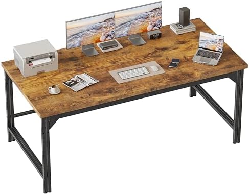Mericonia 54 Inch Computer Desk, 1" Thick Large Office Table, Brown by MERICONIA