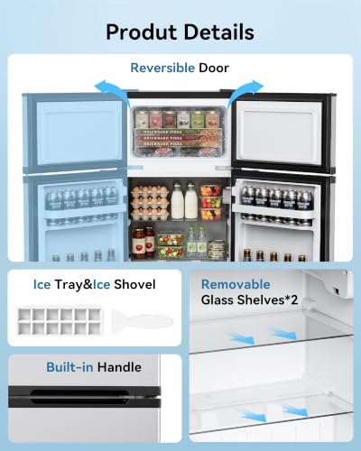 Feelfunn 2.5 Cu.Ft Mini Fridge with Freezer, 2 Door Dorm Fridge, Silver - Image 6