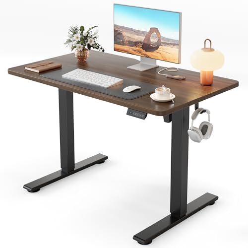 Cubiker Standing Desk, 40x24 Inches Sit Stand Home Office Desk, Electric Stand up Desk, Adjustable Desk with Splice Board, Black Frame/Black Walnut Top by CubikerHomeOfficeFurniture