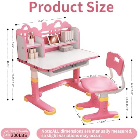 Kids Desk and Chair Set for Ages 3-12 - Height Adjustable Study Desk with Widened Desktop, Storage Drawer & Bookstand, Ergonomic Design, Supports up to 300 lbs - Image 2