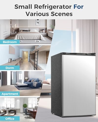 Feelfunn 3.2 Cu.Ft Mini Fridge with Freezer, Small Refrigerator, Silver - Image 7