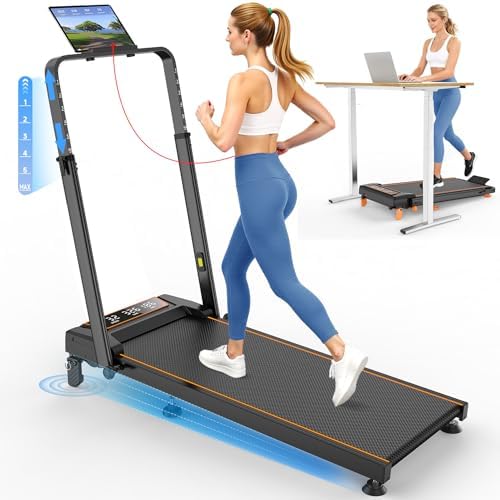 Walking Pad Treadmill with 15% Incline & Dual LED Display, 4 in 1 Walking Pad with Handle Bar, 3.5HP Foldable Under Desk Treadmill, Portable Treadmills for Home 350LBS, 4 Adjustable Incline, RGB Light by %E2%80%8ETrisomy