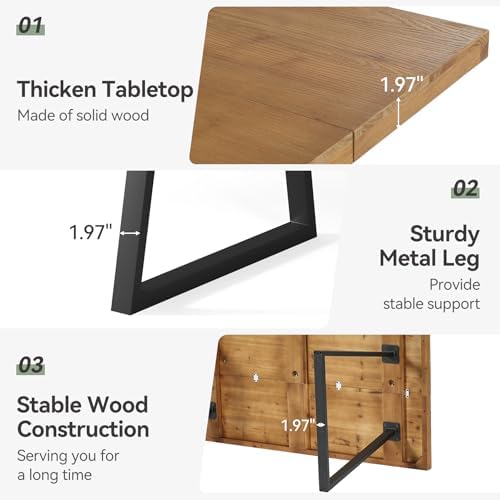 63" Industrial Executive Desk, Solid Wood Computer Laptop Desk with Strong Metal Legs, Study Writing Table Business Workstation for Home Office, Small Conference Table - Image 6