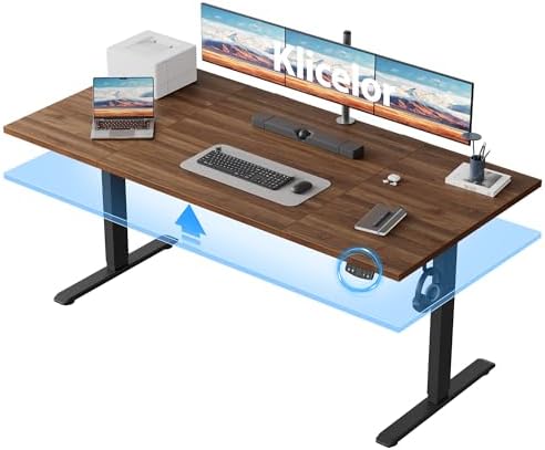 Klicelor 63 Inch Large Electric Standing Desk, Height Adjustable Office Desk, Sit Stand Up Computer Gaming Desk with Memory Preset, Three-Piece Desktop, Dark Walnut by Klicelor