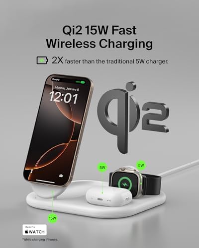 Belkin Qi2 Magnetic Wireless Charging Station, 3 in 1 Foldable Charger - Image 2