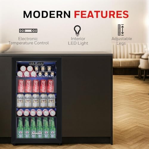 Honeywell Beverage Refrigerator and Cooler, 116 Can Mini Fridge with Glass Door for Soda Beer or Wine for Office or Bar with Adjustable Removable Shelving, Commercial Grade - Image 2