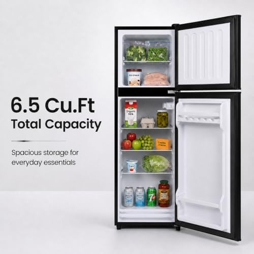 6.5 Cu.Ft Mini Fridge with Freezer, 2-Door Compact Refrigerator for Dorm/Office/Bedroom, Energy Efficient & Quiet, Black - Image 3
