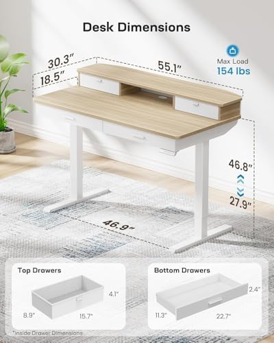 HUANUO 55 x 30 inch Electric Standing Desk with 4 Drawers, Natural - Image 3