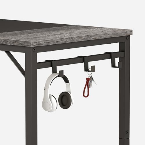 HOOBRO Computer Desk, 31.5 Inch Small Desk with Power Outlet, Writing Table with USB Charging Ports and 3 Hooks for Home Office, Bedroom, Easy to Assemble, Charcoal Gray and Black BC40UDN01 - Image 6