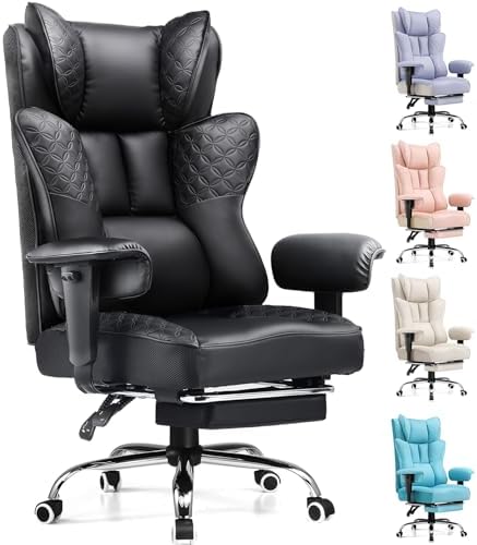 GTPLAYER Big and Tall Office Chair Wide Ergonomic Gaming Chair with Deluxe Embossing Designed Leather with Foot Rest,150°Reclining Adjustable Soft Armrests Pocket Spring Back Support and Pillow by GTPLAYER