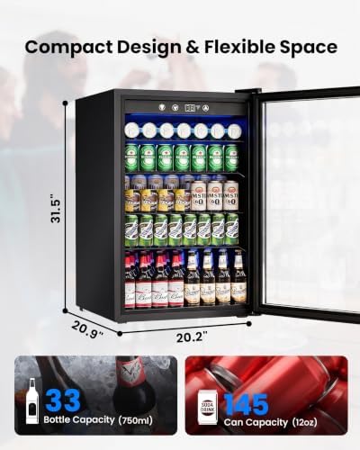 Feelfunn 4.5Cu.Ft Beverage Refrigerator 145Can Mini Fridge Glass Door Black - Image 2