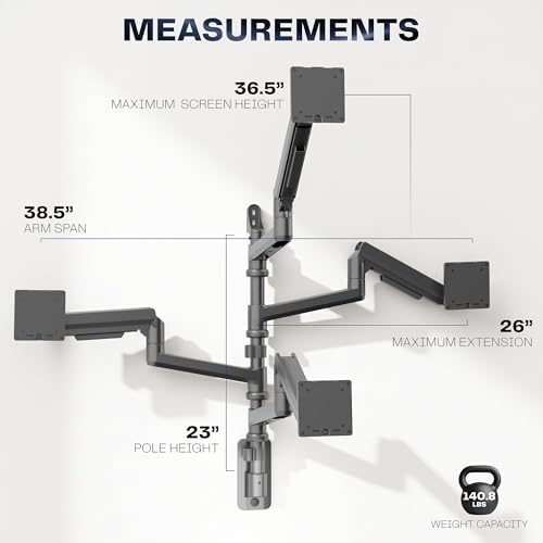 VIVO Quad Ultrawide Wall Mount, Heavy Duty Pneumatic Arm Monitor Station, Fits Four 38 inch Screens, Pneumatic Height Adjustment and 140lb Weight Capacity, Black, MOUNT-V400D - Image 6