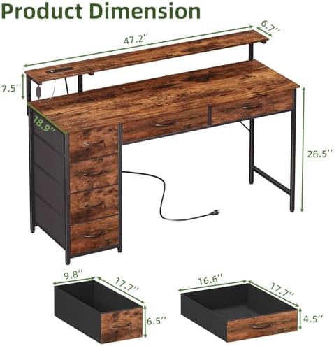 Somdot 47 Inch Gaming Desk with Power Outlet and LED Lights, Computer Desk - Image 3
