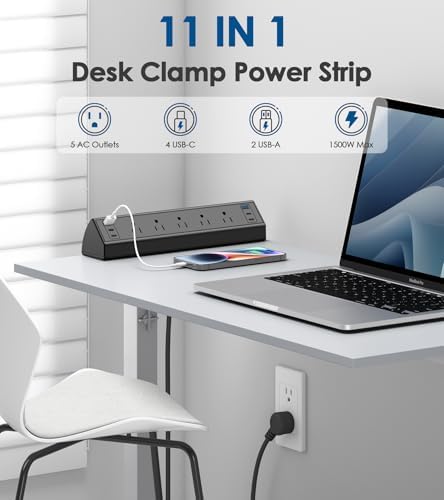 Jgstkcity Desk Clamp Power Strip USB C,40W Total Fast Charging Station,4 PD 20W USB C Ports,Desk Edge Mount Surge Protector,5 Outlets,Fit 1.96" Tabletop Edge,ETL Listed (Pack of 15) - Image 4