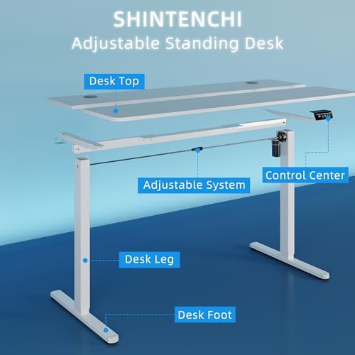 Shintenchi Standing Desk, 55x24 Inch Height Adjustable Electric Sit Stand up Desk, Ergonomic Rising Computer Table, Modern Lift Gaming Desk Workstation for Home Office, White - Image 4
