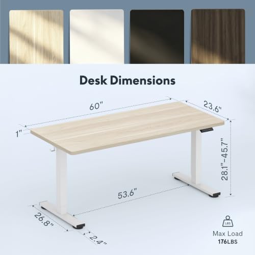 FLEXISPOT 60"x24" Electric Standing Desk, White Wood Grain - Image 2