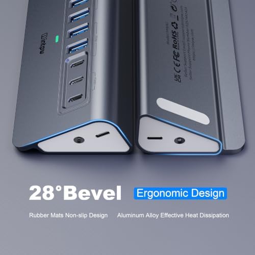 Powered USB Hub 10Gbps, intpw YH6AC 9-Port USB Splitter with USB A/USB C 3.2, 4 USB 3.0, 2 PD 45W Charging Ports, 65W Power Adapter + 3.3FT Cable, Aluminum USB Extender Hub for Laptop, PC,iPhone 17/16 - Image 5